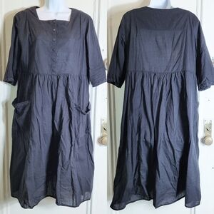 Gudrun Sjoden 10 colors black cotton midi dress pockets square neck M